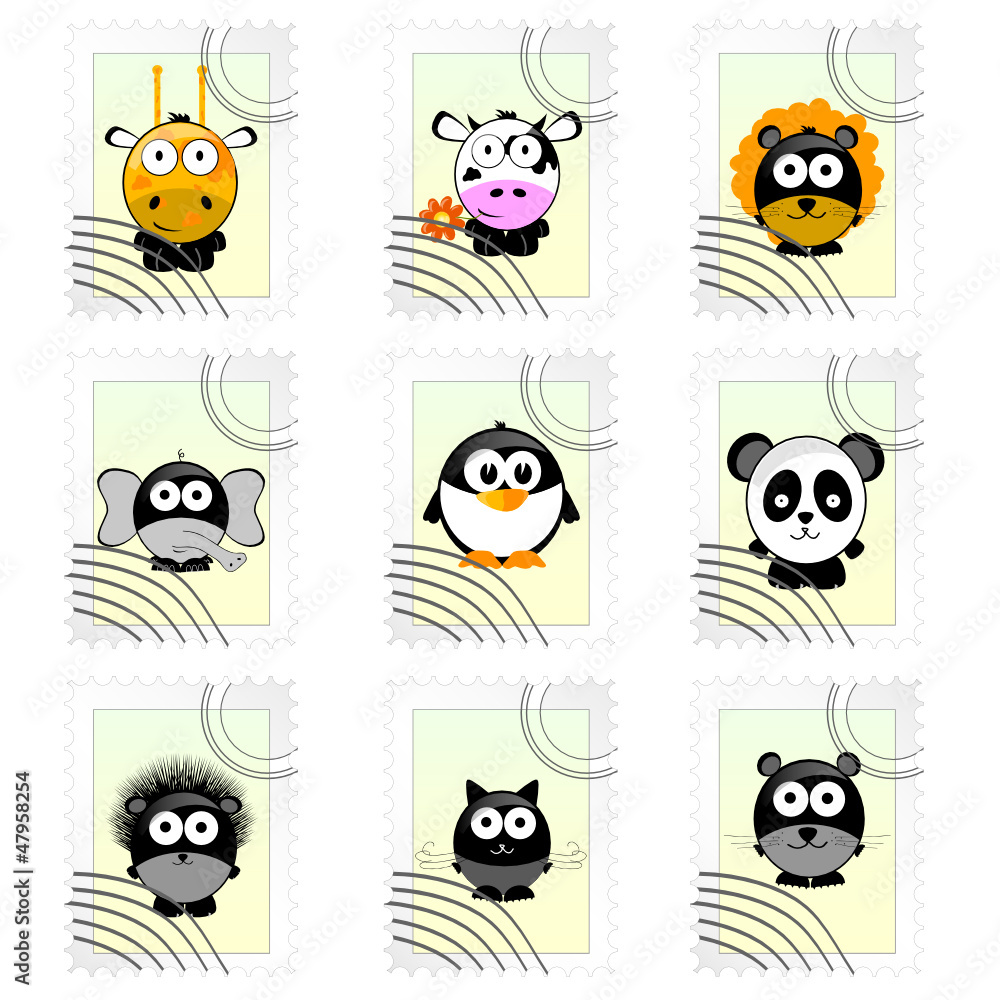 Fototapeta premium post mark with funny animals vector illustration