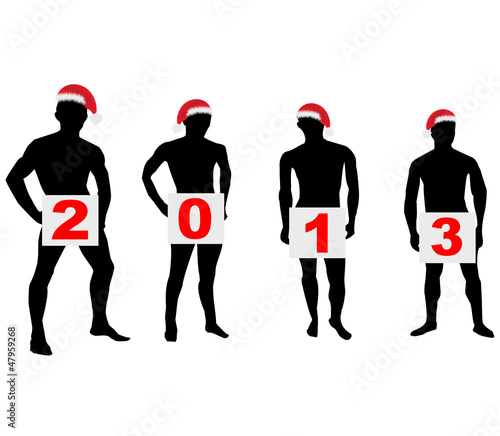 Silhouettes of men in Santa hats.Vector