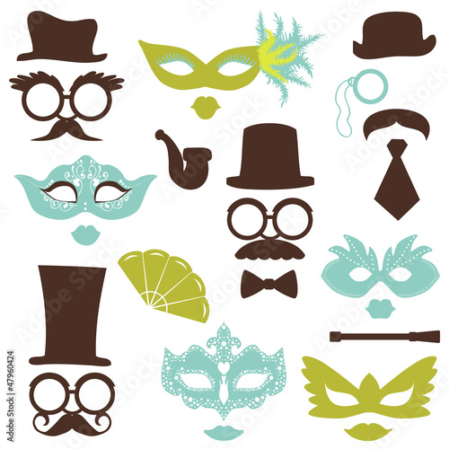 Retro Party set - Glasses, hats, lips, mustaches, masks