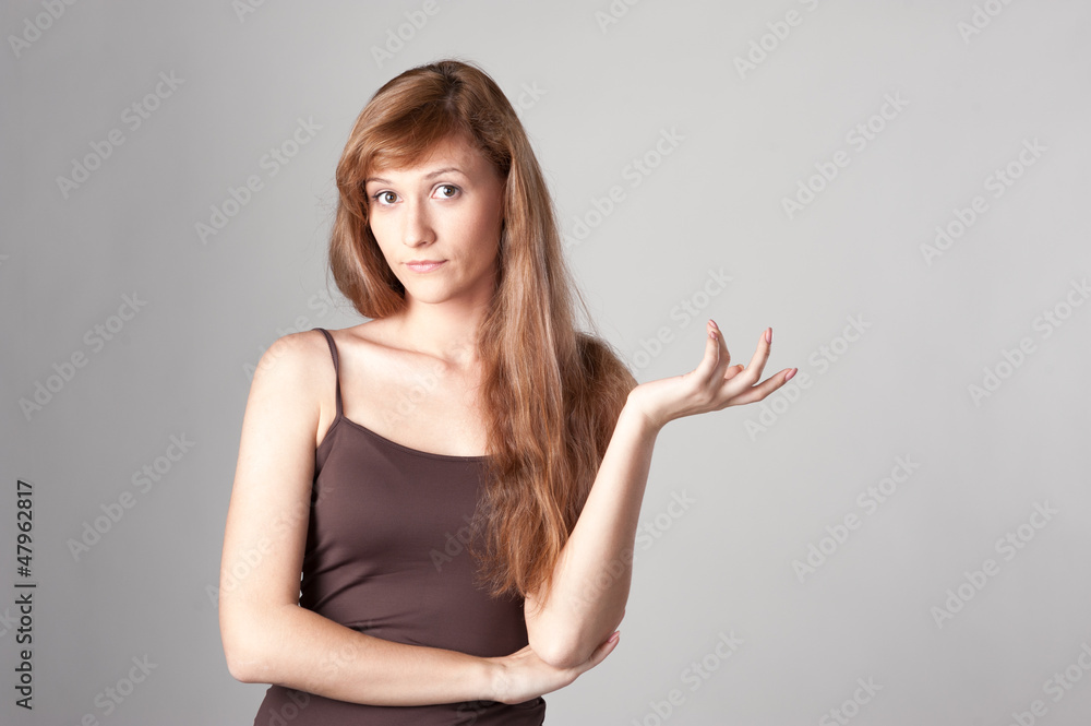 cheerful casual girl on gray cheerful casual girl on gray