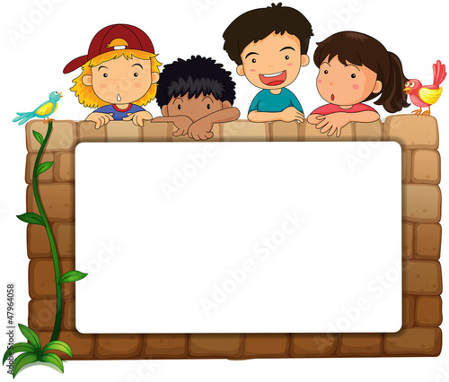 A white board, kids and birds