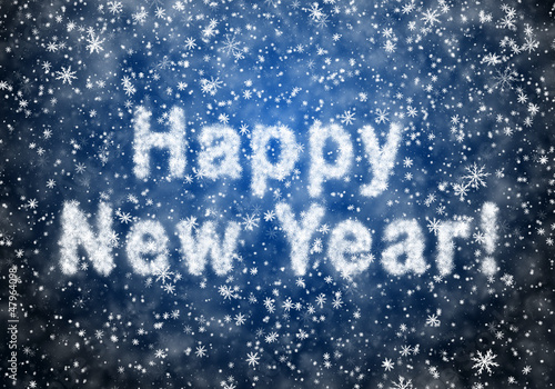 Inscription of Happy New Year from snowflakes