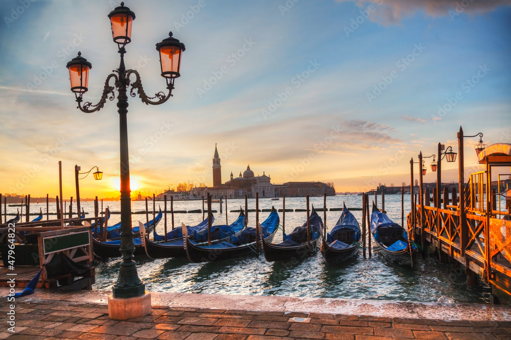 Gondolas floating in the Grand Canal