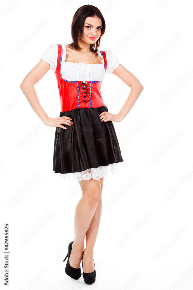 young and beautiful woman in a traditional Bavarian dress