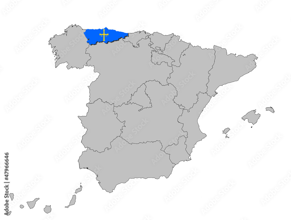 Asturien auf den Umrissen Spanien's