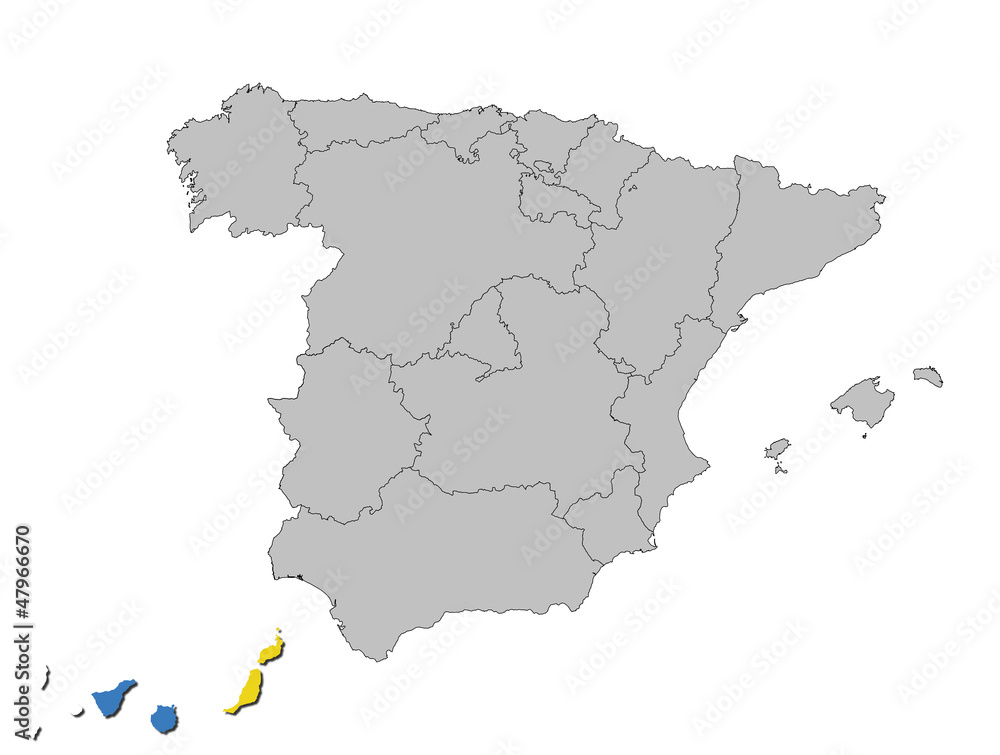 Kanaren auf den Umrissen Spanien's
