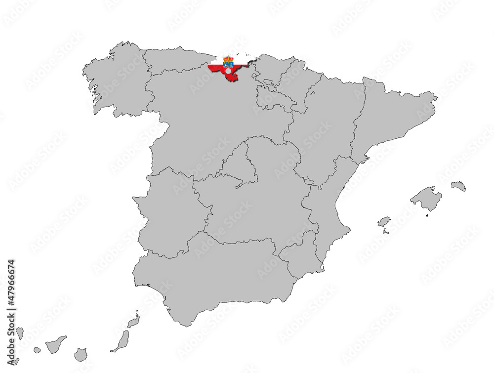 Kantabrien auf den Umrissen Spanien's