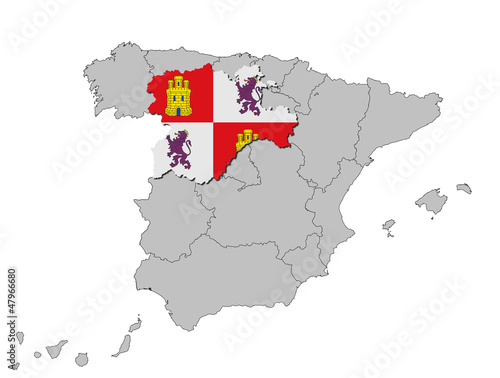 Kastilien und León auf den Umrissen Spanien's