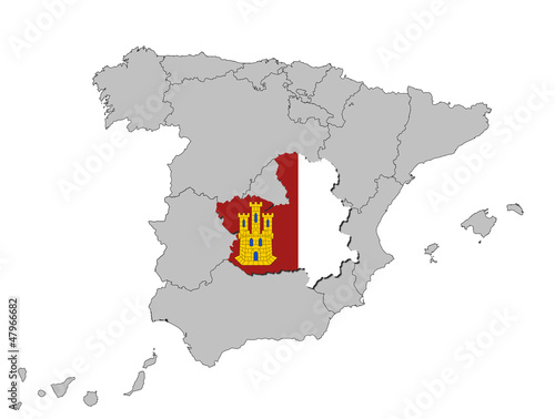 Kastilien La Mancha auf den Umrissen Spanien s