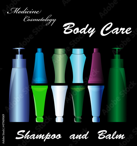 The shampoo and balm.Medicine cosmetology.Vector
