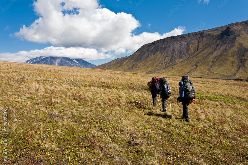 Hike in Kamchatka valley.