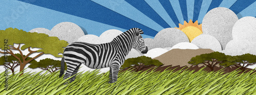 Zebra made from recycled paper background