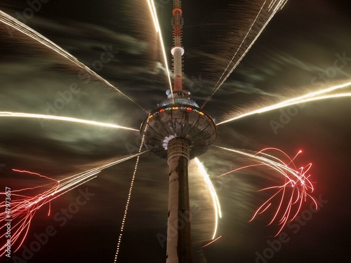 Christmas time fireworks at Vilnius television tower
