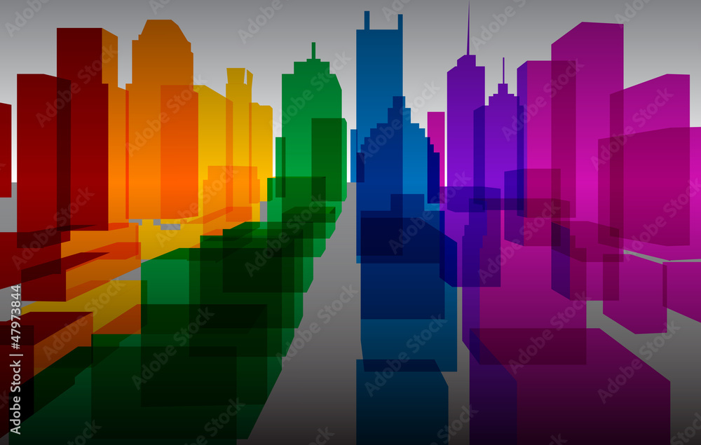 Colorful downtown background, vector