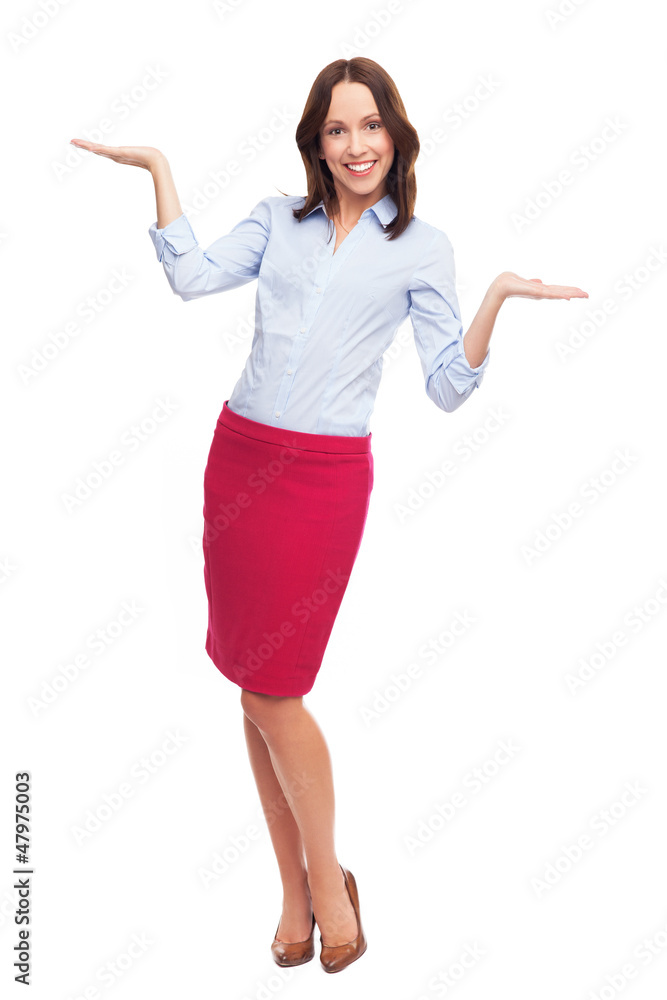 Business woman presenting your products Business woman presenting your products