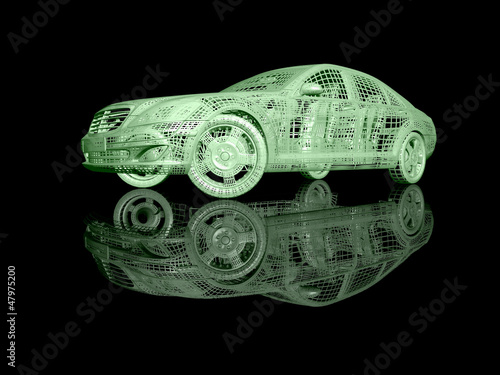 3D Car model on black background with reflection © PhotoStocker