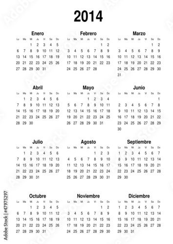 Calendario para el año 2014