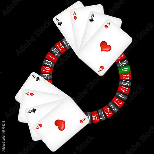 Roulette wheel with cards, vector