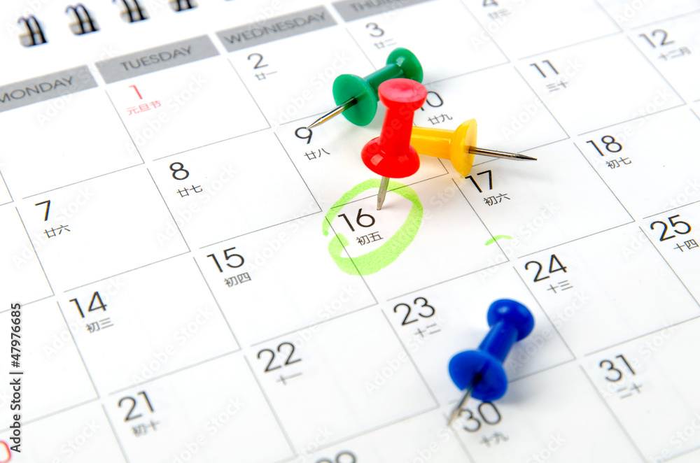 Calendar with pushpins Calendar with pushpins