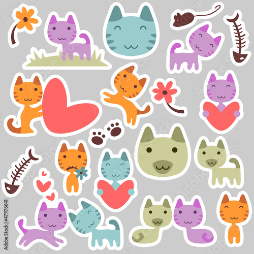 Fototapeta Naklejka Na Ścianę i Meble -  Set of cute kitty stickers