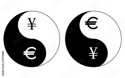 Yin-Yang currency symbols, yen- euro, vector