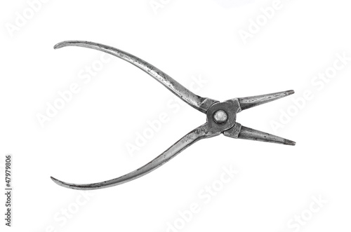 Old and rusty round-nose pliers, isolated on white background