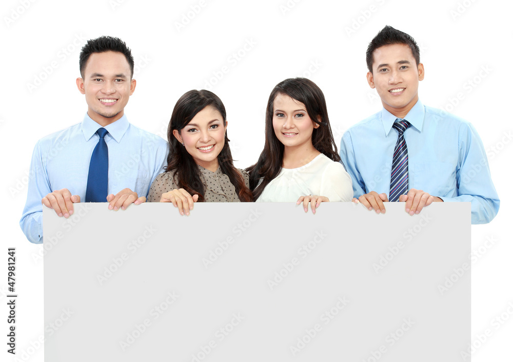 business team with big blank card business team with big blank card