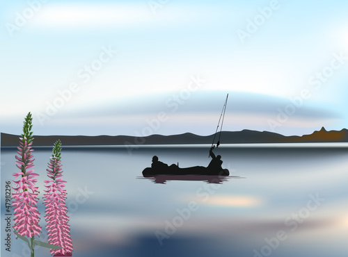 fisherman silhouettes in large lake