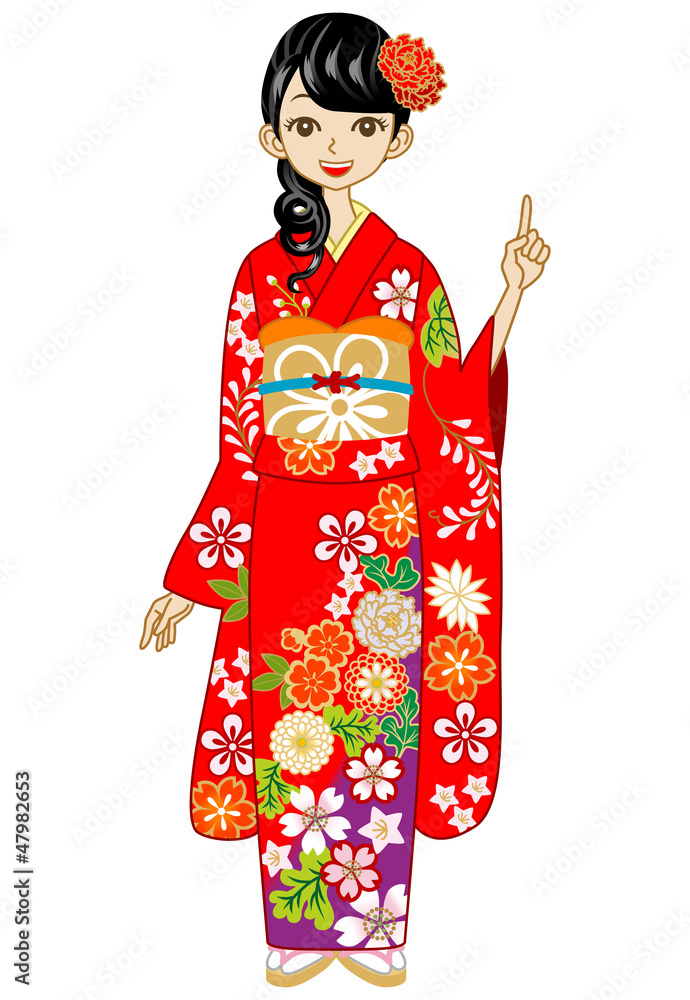 Kimono woman, point,Red Kimono woman, point,Red