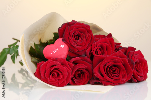 Beautiful bouquet of red roses with valentine
