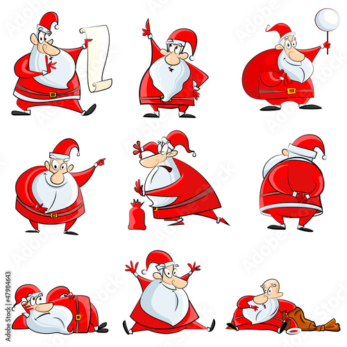 vector illustration of Santa Claus in funny expressions