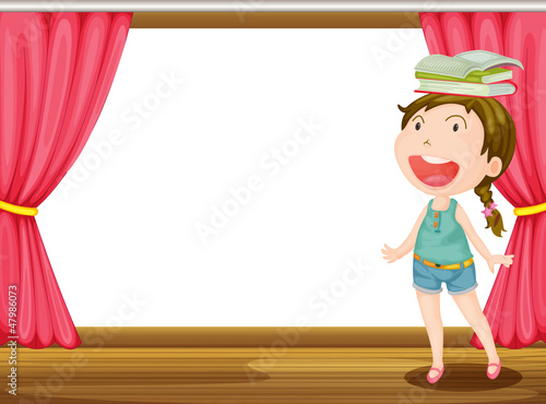 A smiling girl with books on head