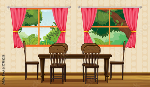 A dinning table and chairs