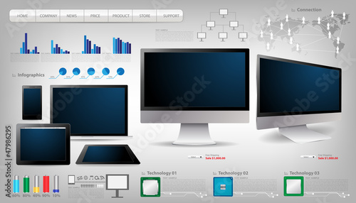 vector laptop, tablet computer With infographics set