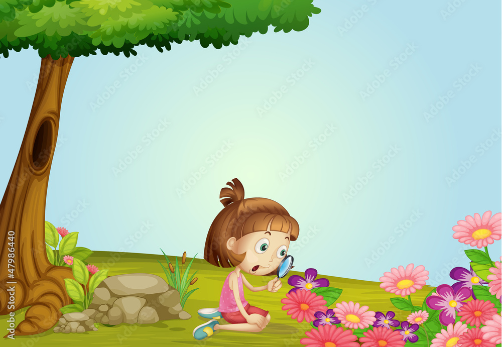 A girl and a magnifier A girl and a magnifier