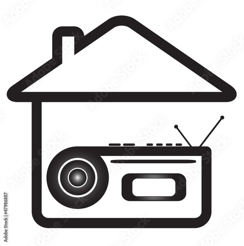 blue isolated icon with voice recorder in home silhouette