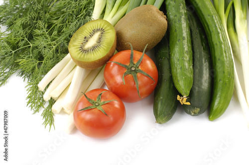 Vegetables and fruit isolated on white