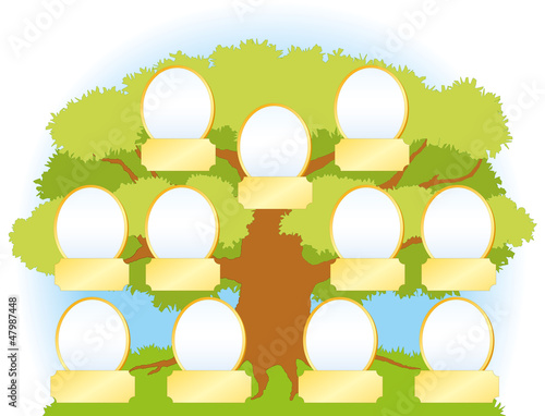 Vector family tree with frames for portraits and banners for sig