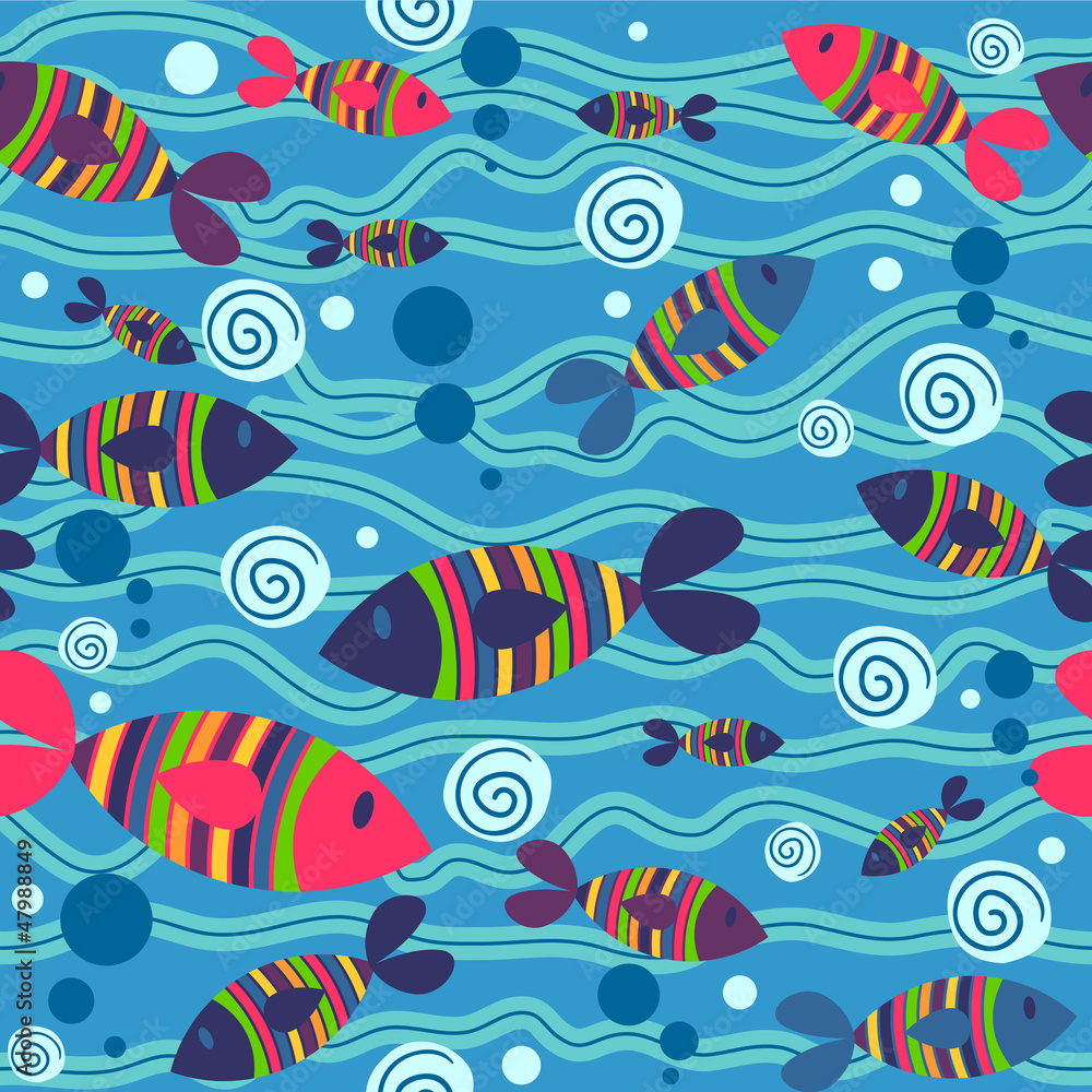 Cute fish in the sea seamless pattern