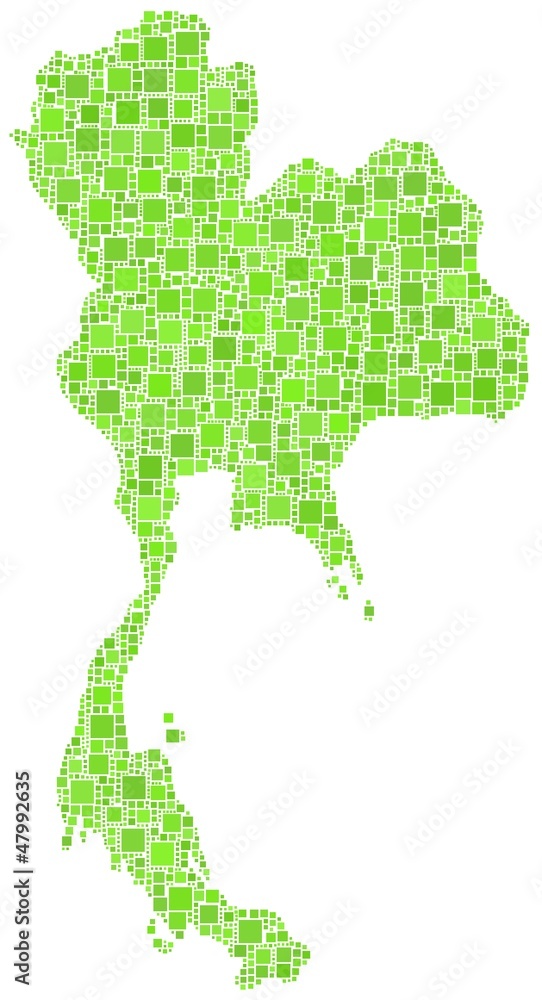 Map of Thailand - Asia - in a mosaic of green square Map of Thailand - Asia - in a mosaic of green square