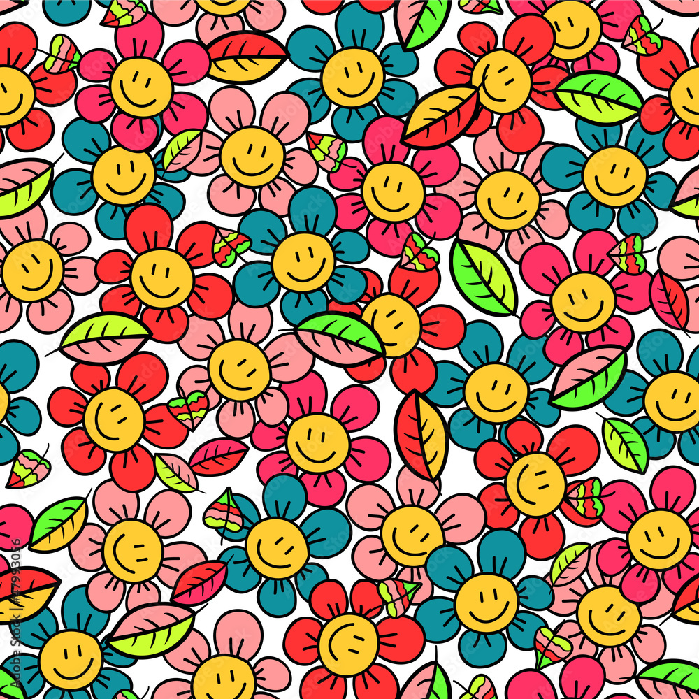 Sweet colorful seamless pattern with flowers
