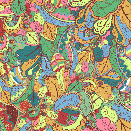 Floral colorful abstract hand-drawn pattern.