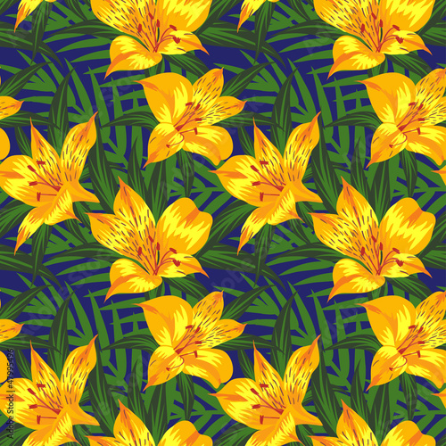 Seamless pattern with yellow flowers (alstroemeria)