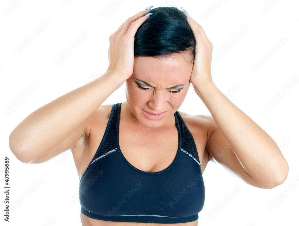 Young woman suffering from headache. Isolated on white Young woman suffering from headache. Isolated on white