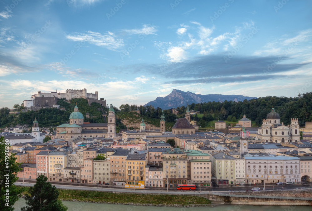 Castle Hohensalzburg and Old City in Morning