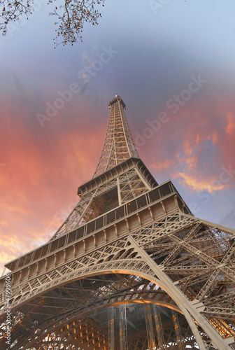 Wonderful sky colors above Eiffel Tower. La Tour Eiffel in Paris