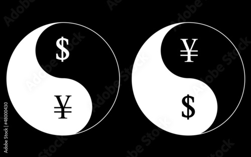 Yin-Yang currency symbols, dollar-yen, vector photo