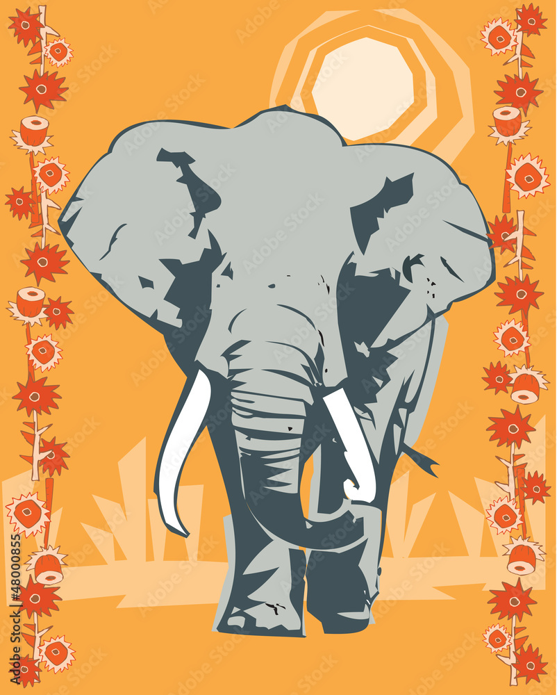 Elephant in a decorative composition Elephant in a decorative composition