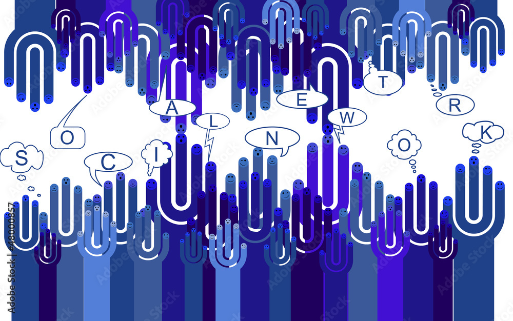 Happy group of finger smileys with social chat sign, vector Happy group of finger smileys with social chat sign, vector