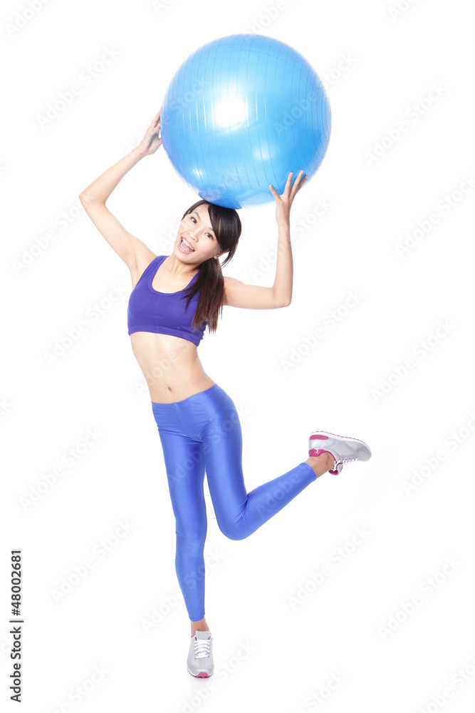 woman doing fitness exercises with fit ball